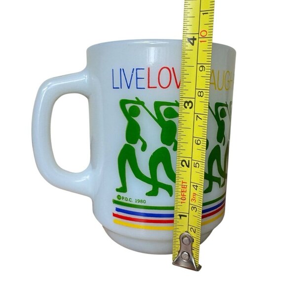 RARE Vintage 1980 Anchor Hocking Golf Mug Glass Live Love Laugh Play Rainbow - Picture 8 of 9